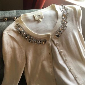 ECI off-white cardigan sweater w/rhinestones